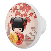 Red Sakura Kokeshi Doll - Japanse Geisha Keramische Knop (Rechts)