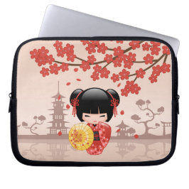 Red Sakura Kokeshi Doll - Japanse Geisha Laptop Sleeve