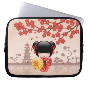 Red Sakura Kokeshi Doll - Japanse Geisha Laptop Sleeve
