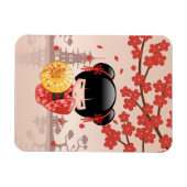 Red Sakura Kokeshi Doll - Japanse Geisha Magneet (Horizontaal)