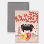 Red Sakura Kokeshi Doll - Japanse Geisha Magneet (Voorkant / Achterkant)