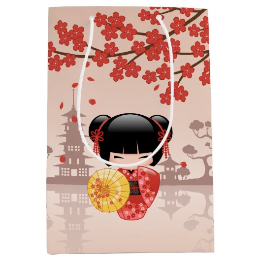 Red Sakura Kokeshi Doll - Japanse Geisha Medium Cadeauzakje (Voorkant)