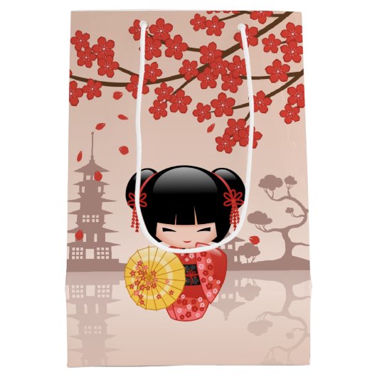 Red Sakura Kokeshi Doll - Japanse Geisha Medium Cadeauzakje (Achterkant)