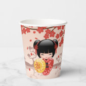 Red Sakura Kokeshi Doll - Japanse Geisha Papieren Bekers (Achterkant)