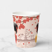 Red Sakura Kokeshi Doll - Japanse Geisha Papieren Bekers (Rechts)