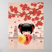 Red Sakura Kokeshi Doll - Japanse Geisha Poster (Voorkant)