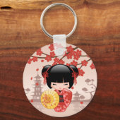 Red Sakura Kokeshi Doll - Japanse Geisha Sleutelhanger (Voorkant)