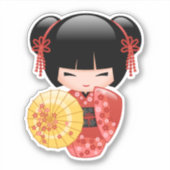 Red Sakura Kokeshi Doll - Japanse Geisha Sticker (Voorkant)