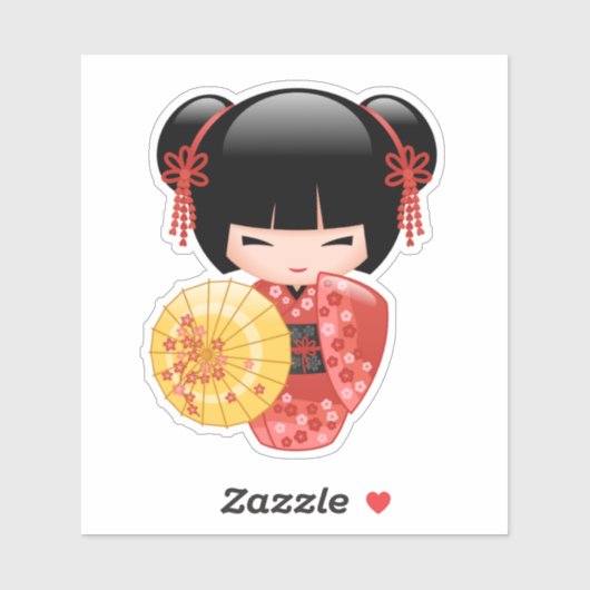 Red Sakura Kokeshi Doll - Japanse Geisha Sticker (Vel)