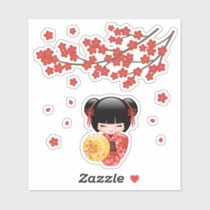 Red Sakura Kokeshi Doll - Japanse Geisha Sticker