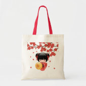 Red Sakura Kokeshi Doll - Japanse Geisha Tote Bag (Voorkant)