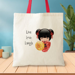 Red Sakura Kokeshi Doll - Japanse Geisha Tote Bag