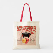 Red Sakura Kokeshi Doll - Japanse Geisha Tote Bag (Achterkant)