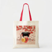 Red Sakura Kokeshi Doll - Japanse Geisha Tote Bag (Voorkant)