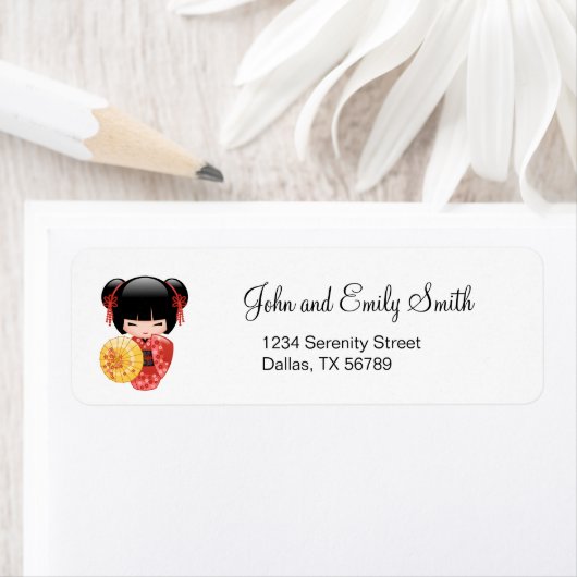 Red Sakura Kokeshi Doll - Stomme Japanse Geisha Etiket (Insitu)