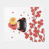 Red Sakura Kokeshi Doll - Stomme Japanse Geisha Fleece Deken (Voorkant (Horizontaal))