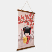Red Sakura Kokeshi Doll - Stomme Japanse Geisha Hangend Wandkleed (Gebogen)
