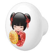 Red Sakura Kokeshi Doll - Stomme Japanse Geisha Keramische Knop (Rechts)