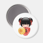 Red Sakura Kokeshi Doll - Stomme Japanse Geisha Magneet (Voorkant / Achterkant)