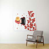 Red Sakura Kokeshi Doll - Stomme Japanse Geisha Wandkleed (In Situ (horizontaal))