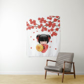 Red Sakura Kokeshi Doll - Stomme Japanse Geisha Wandkleed (In situ)