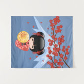 Red Sakura Kokeshi Doll - Stomme Japanse Geisha Wandkleed (Voorkant (horizontaal))