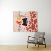 Red Sakura Kokeshi Doll - Stomme Japanse Geisha Wandkleed (In Situ (horizontaal))