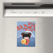 Red Sakura Kokeshi Schattigee Geisha Blue Mountain Magneet (Insitu (Vaatwasser))