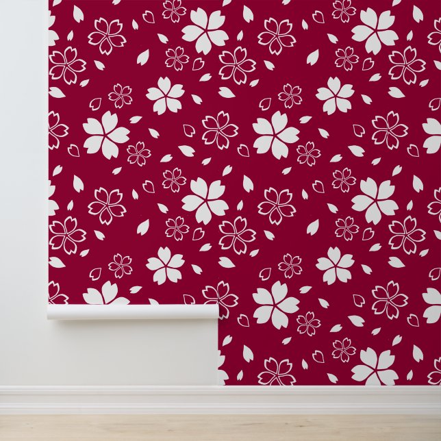 Red Sakura Pattern Behang (Applicatie)