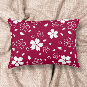 Red Sakura Pattern Decorative Pillow Accent Kussen