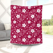 Red Sakura Pattern Fleece Blanket Deken
