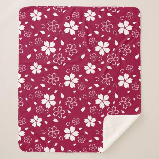 Red Sakura Pattern Sherpa Blanket Deken (Voorkant)