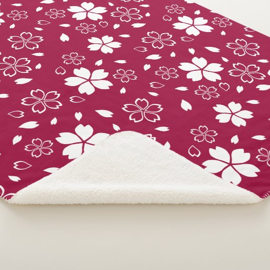 Red Sakura Pattern Sherpa Blanket Deken (3/4)