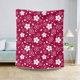 Red Sakura Pattern Sherpa Blanket Deken
