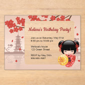 Red Sakura Transparant Venster Verjaardagsfeest Acryl Uitnodigingen (Voorkant)