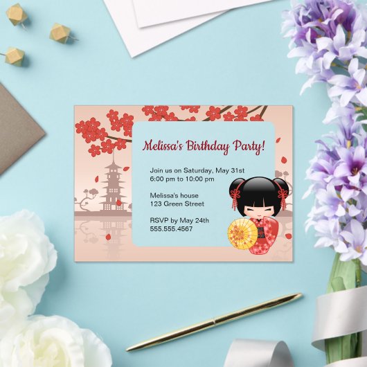 Red Sakura Transparant Venster Verjaardagsfeest Acryl Uitnodigingen (Insitu (Huwelijk))