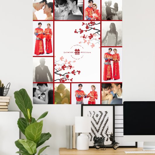 Red Sakuras & Double Happiness 2 Wedding Poster (Thuiskantoor)