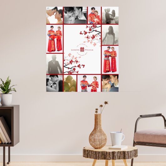 Red Sakuras & Double Happiness 2 Wedding Poster (Woonkamer 3)