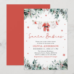 Red Santa Babies Twins Kerst Baby shower Kaart
