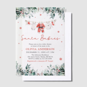 Red Santa Babies Twins Kerst Baby shower Vellum Uitnodigingen