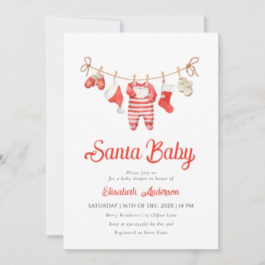 Red Santa Baby Baby Shower Invitation Kaart (Voorkant)