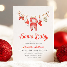 Red Santa Baby Baby Shower Invitation Kaart