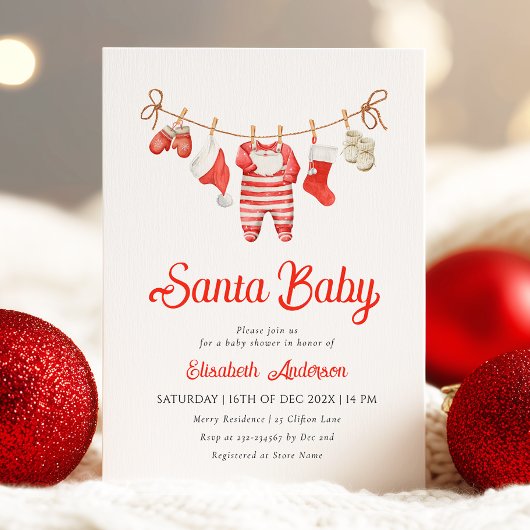 Red Santa Baby Baby Shower Invitation Kaart