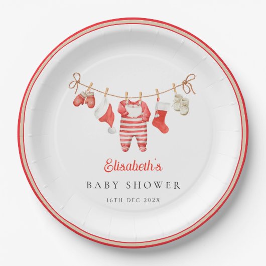 Red Santa Baby Baby Shower Papieren Bordje (Voorkant)