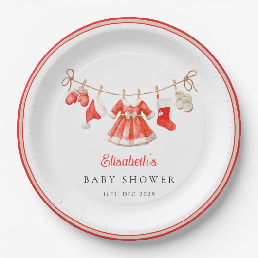 Red Santa Baby Baby Shower Papieren Bordje (Voorkant)