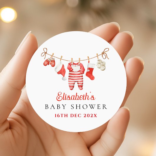 Red Santa Baby Baby Shower Ronde Sticker