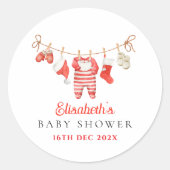 Red Santa Baby Baby Shower Ronde Sticker (Voorkant)