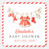 Red Santa Baby Baby Shower Vierkante Sticker (Voorkant)