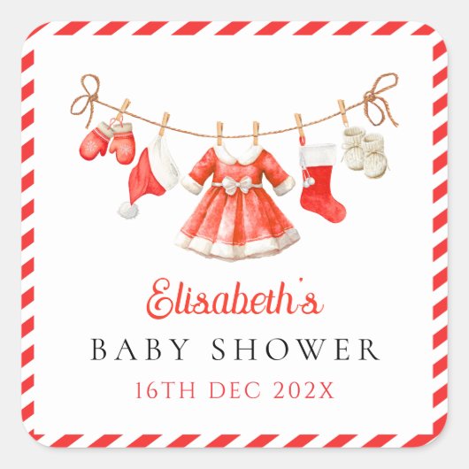 Red Santa Baby Baby Shower Vierkante Sticker (Voorkant)