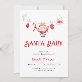 Red Santa Baby Christmas Baby Shower Invitation Kaart